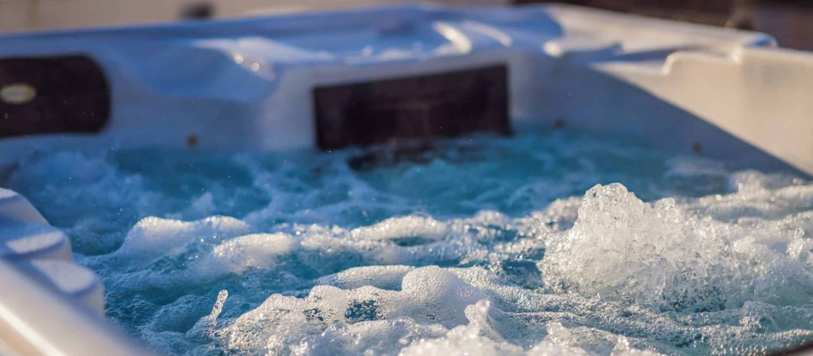 Hot,Tub,Hydromassage,Pool.,Illuminated,Pool.,Rest,Outside,The,City.