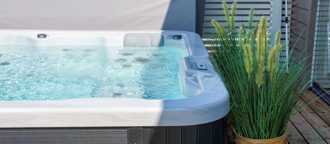 Luxurious hot tub on the backyard terrace.